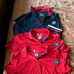 Bundle of 2 Women's Red Polo Shirts and Navy pullover. Chick Fil A uniforms.